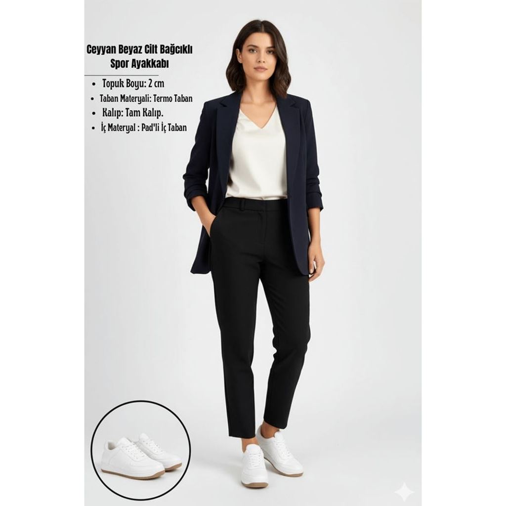 Ceyyan Beyaz Cilt Bağcıklı Spor Ayakkabı