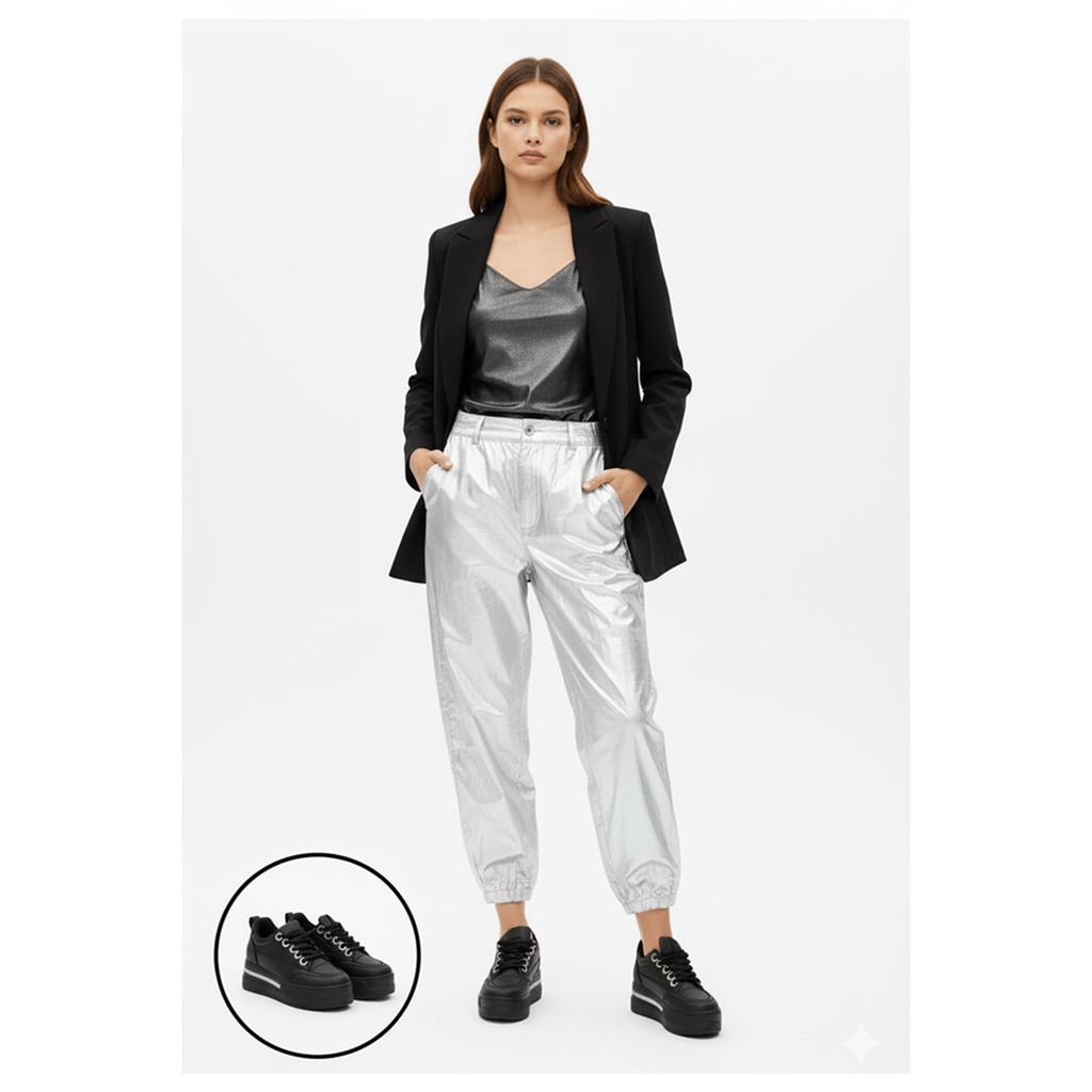 Lulu Siyah Cilt Bağcıklı Spor Ayakkabı