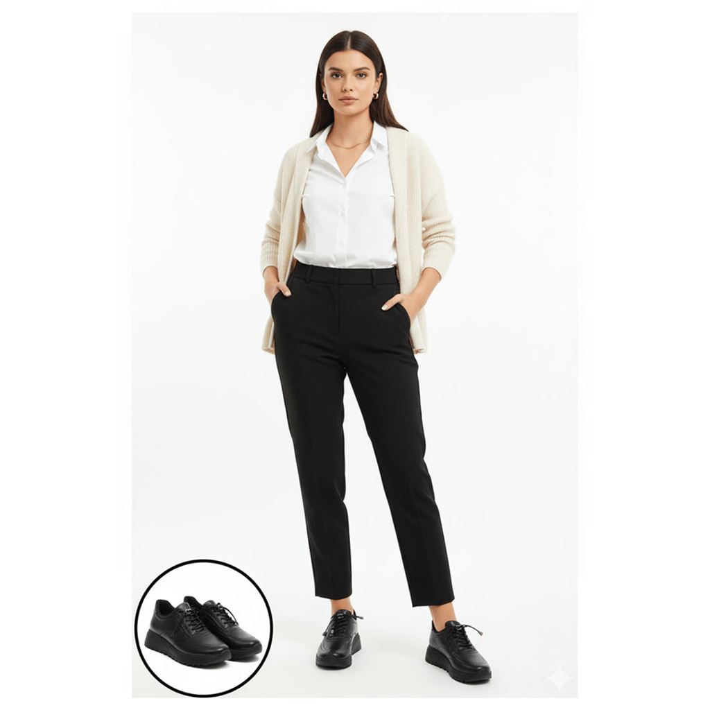 Romy Siyah Cilt  Bağcıklı Spor Ayakkabı