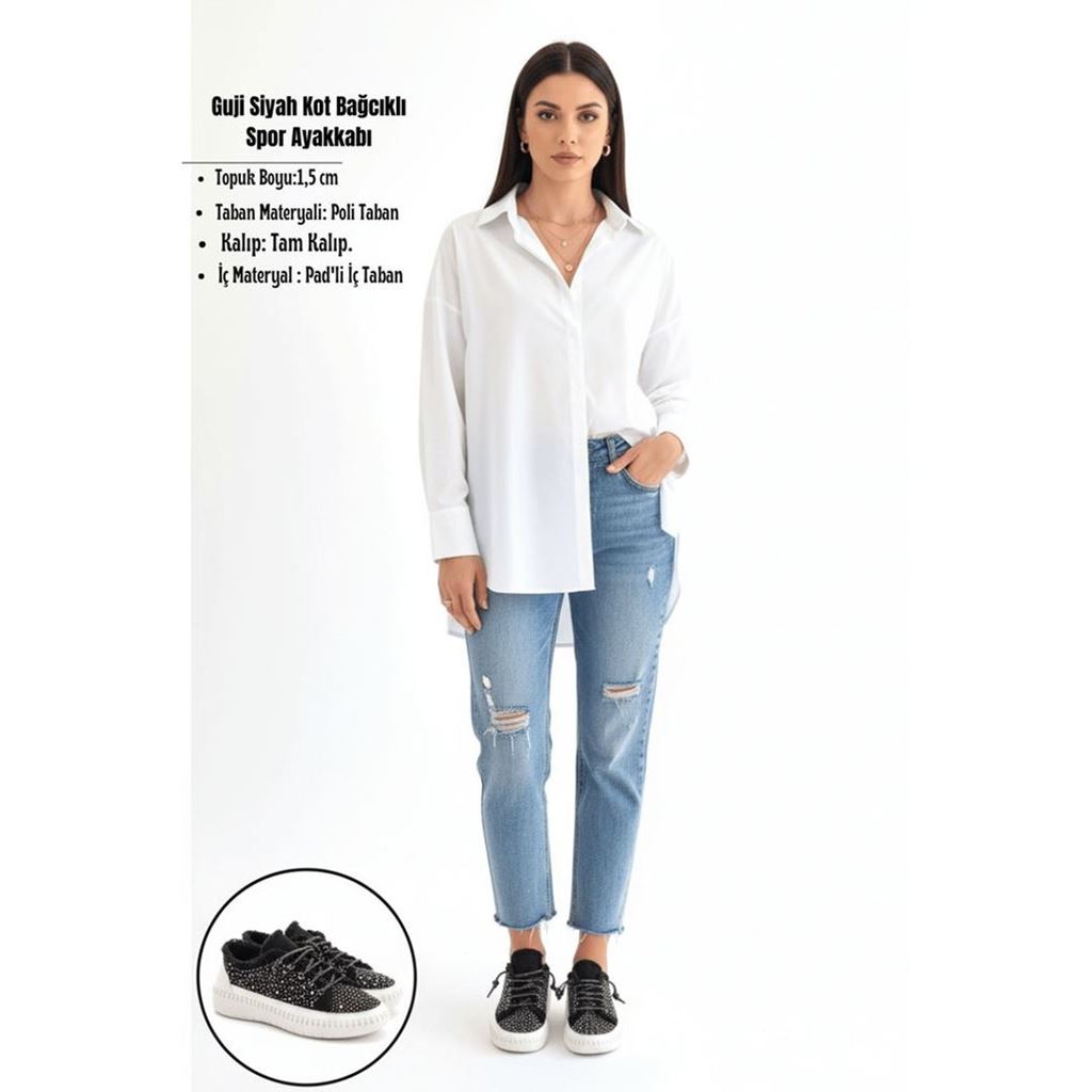 Guji Siyah Kot Bağcıklı Spor Ayakkabı