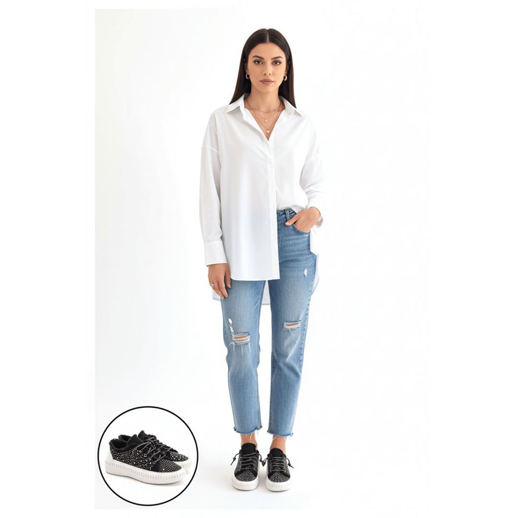 Guji Siyah Kot Bağcıklı Spor Ayakkabı