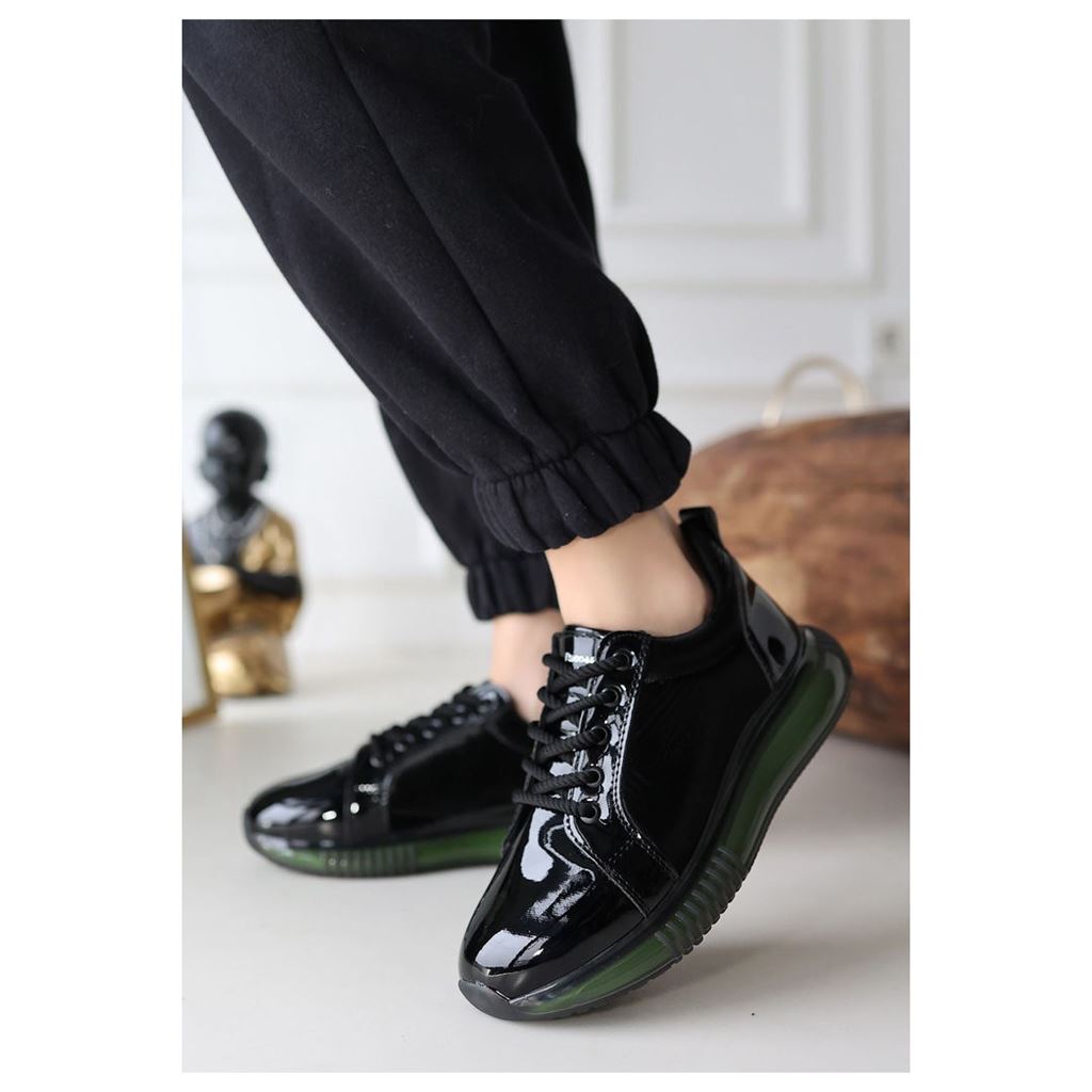 Piona Siyah Rugan Yeşil Tabanlı Spor Ayakkabı