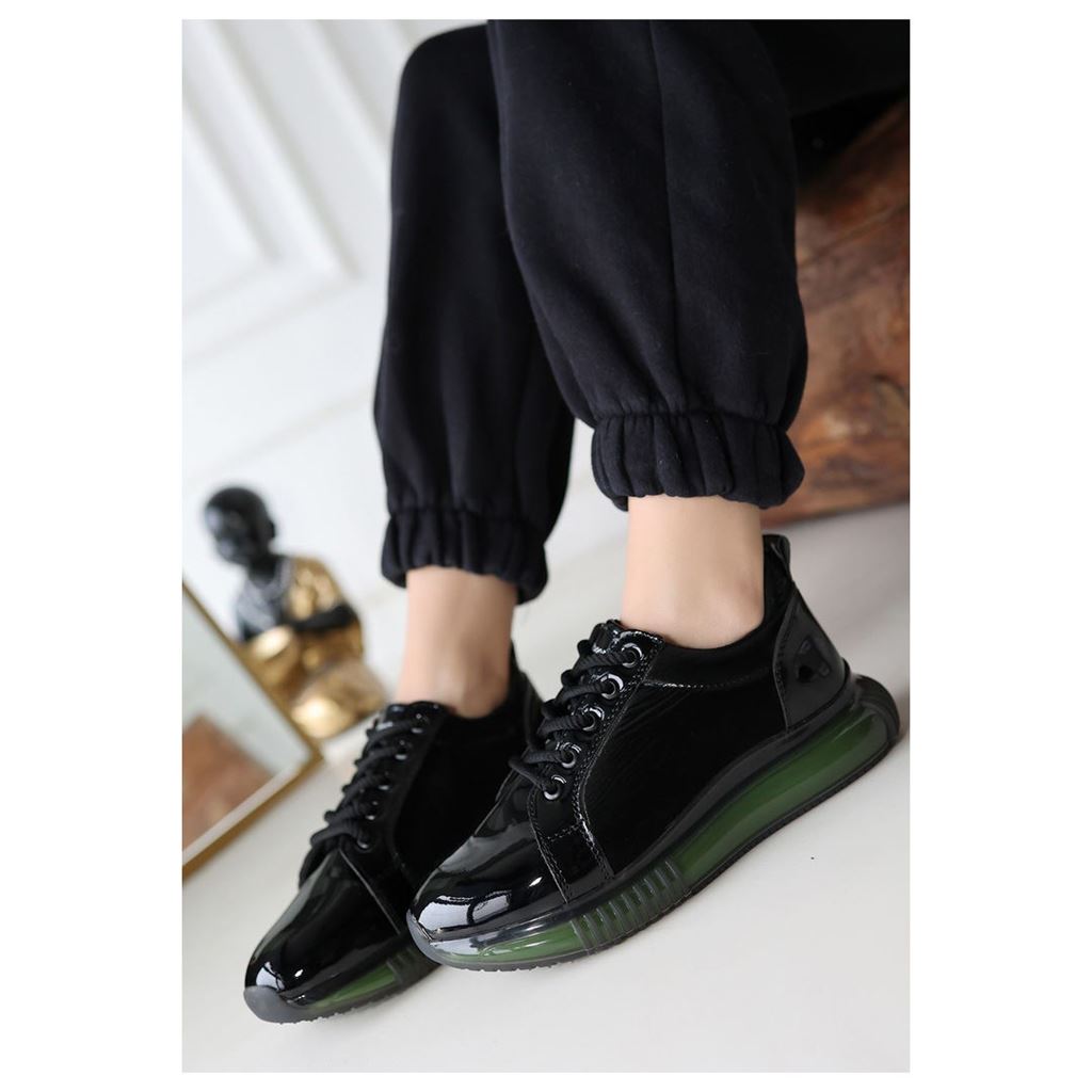 Piona Siyah Rugan Yeşil Tabanlı Spor Ayakkabı