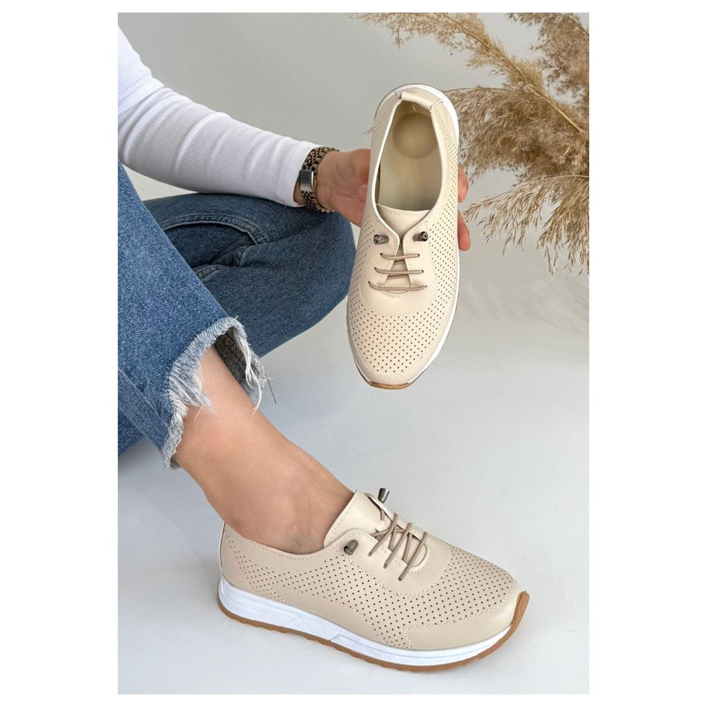 Tone Bej Cilt Bağcıklı Spor Ayakkabı
