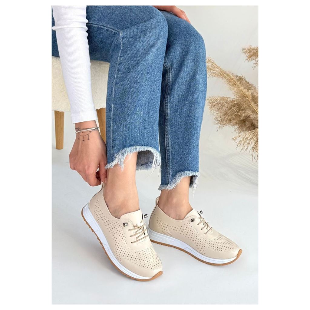 Tone Bej Cilt Bağcıklı Spor Ayakkabı