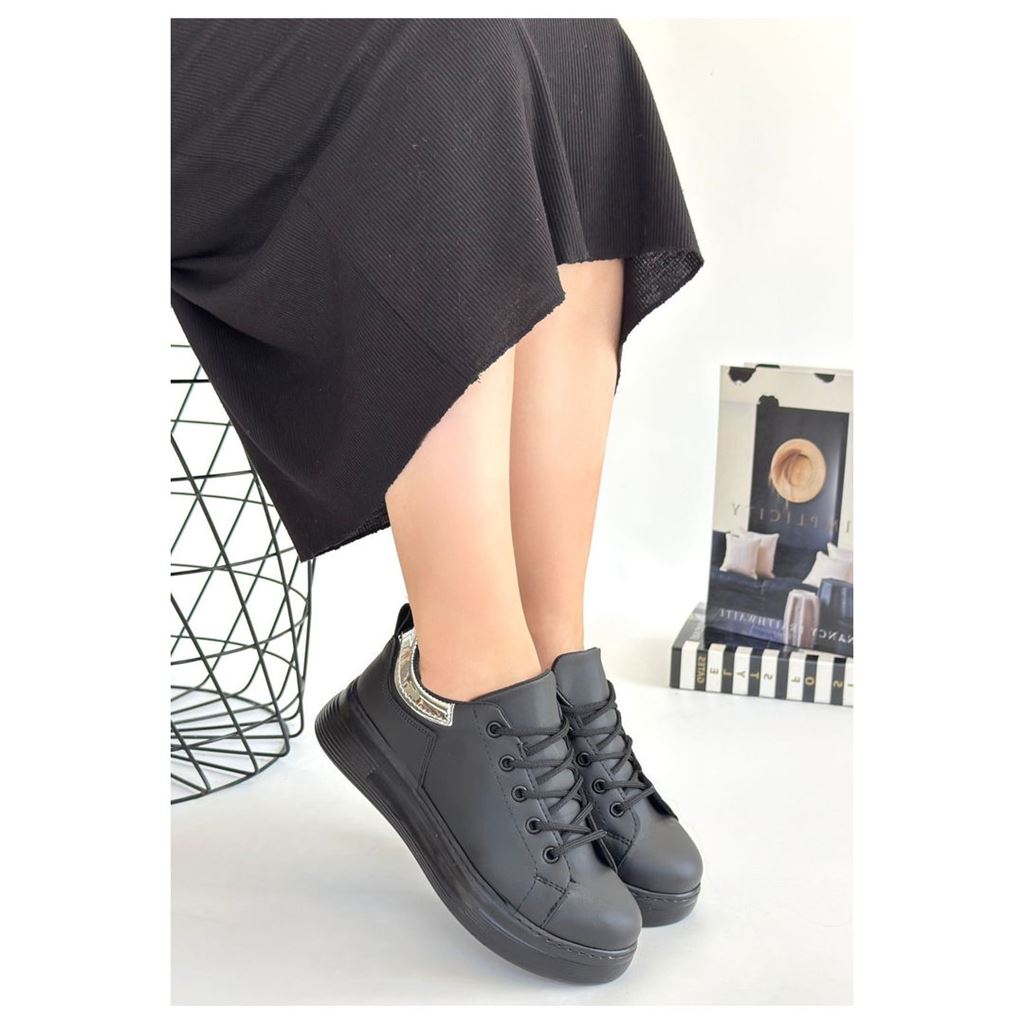 Sofio Siyah Cilt Bağcıklı Spor Ayakkabı