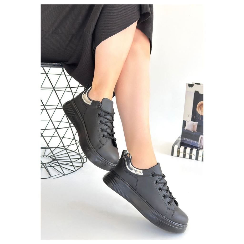 Sofio Siyah Cilt Bağcıklı Spor Ayakkabı