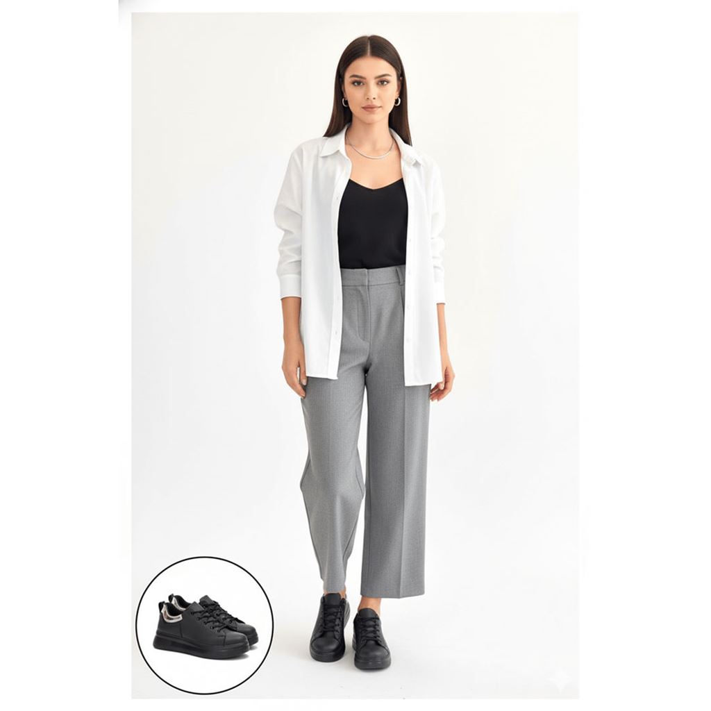 Sofio Siyah Cilt Bağcıklı Spor Ayakkabı