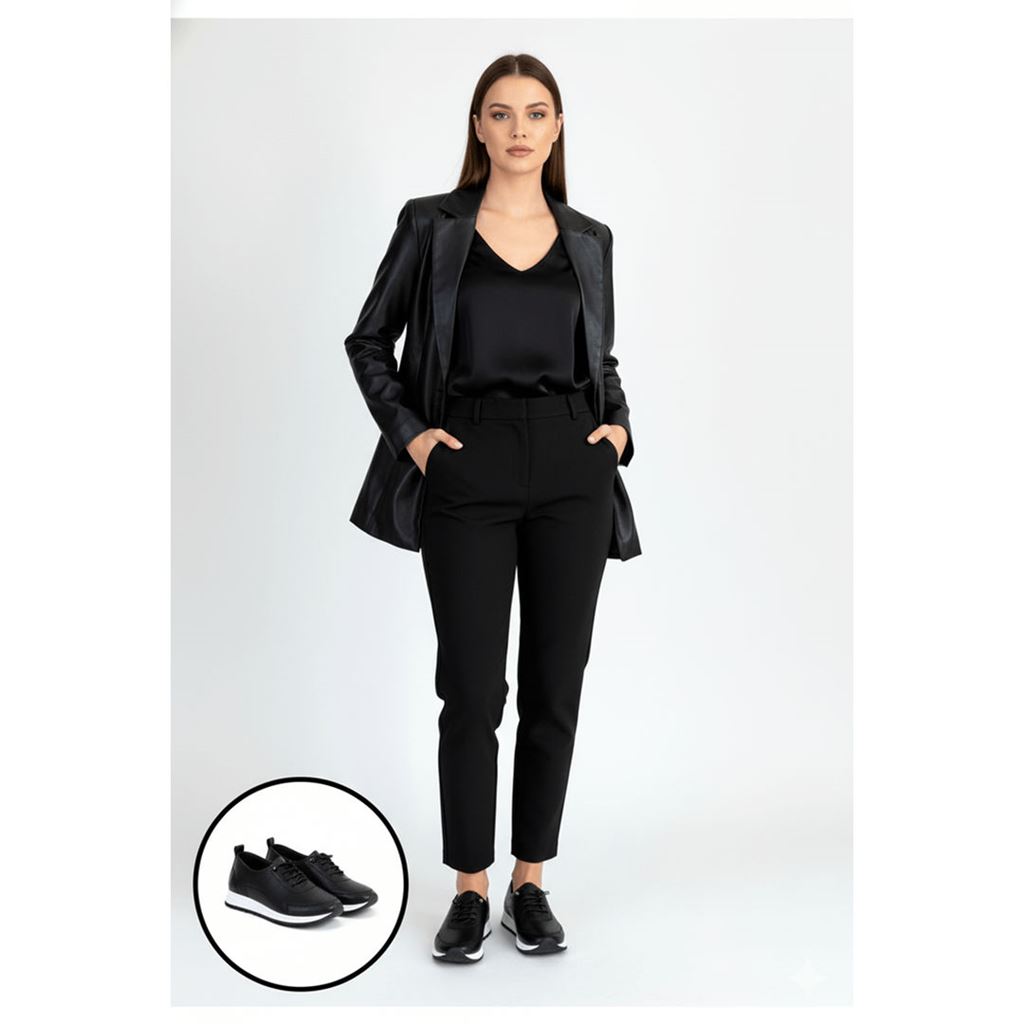 Tone Siyah Cilt Bağcıklı Spor Ayakkabı