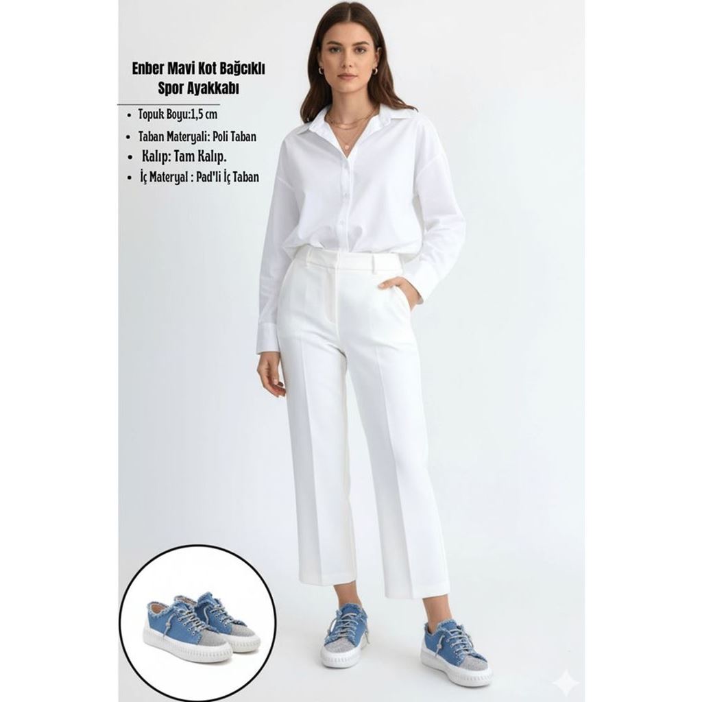 Enber Mavi Kot Bağcıklı Spor Ayakkabı