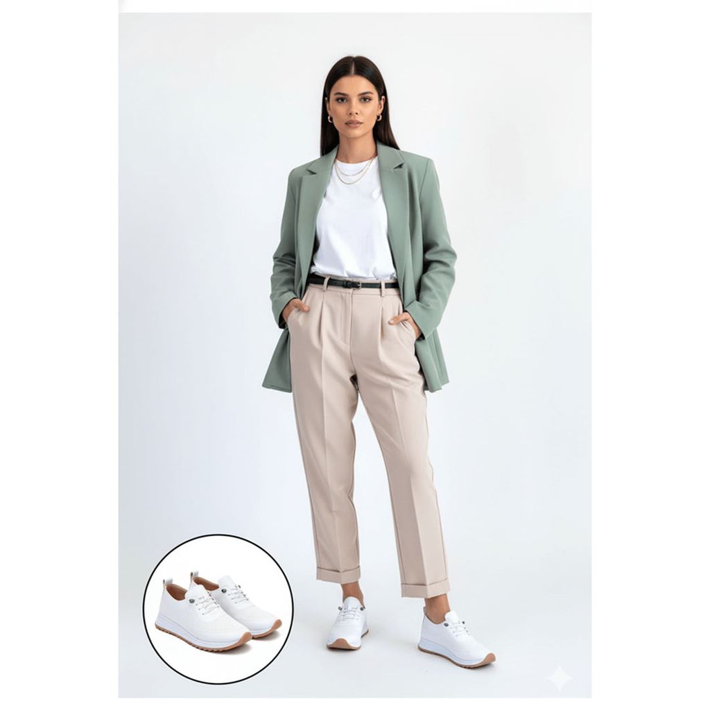 Tone Beyaz Cilt Bağcıklı Spor Ayakkabı