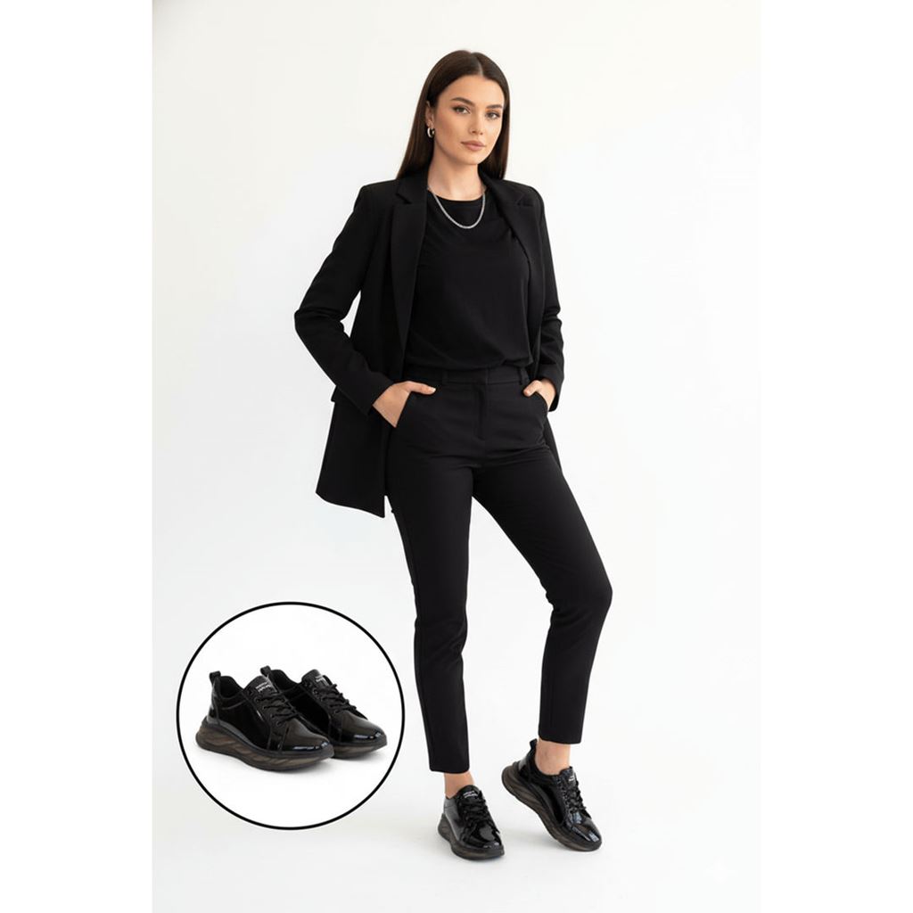 Piona Siyah Rugan Gri Tabanlı Spor Ayakkabı