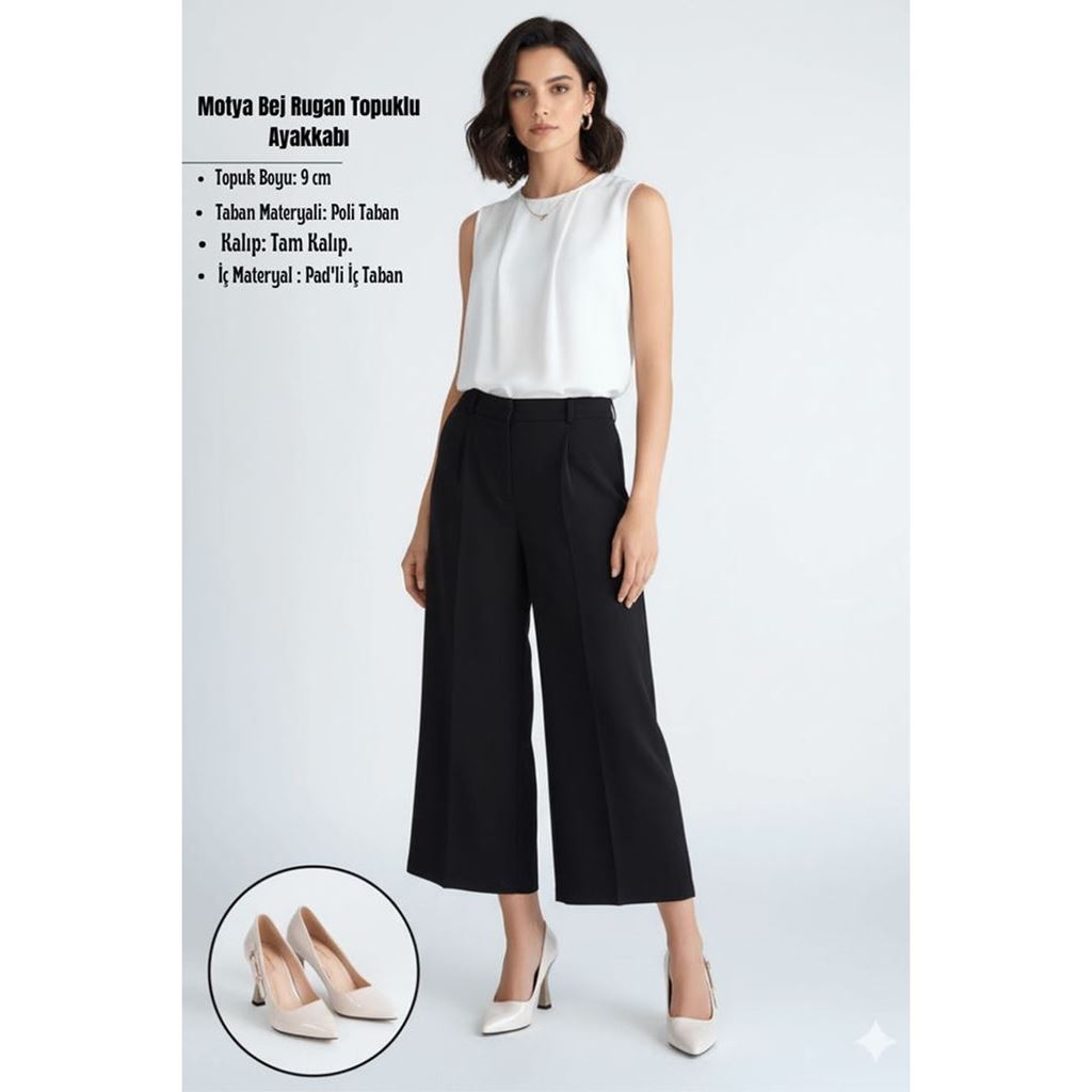 Motya Bej Rugan Topuklu Ayakkabı