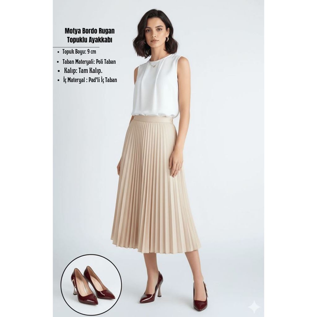 Motya Bordo Rugan Topuklu Ayakkabı