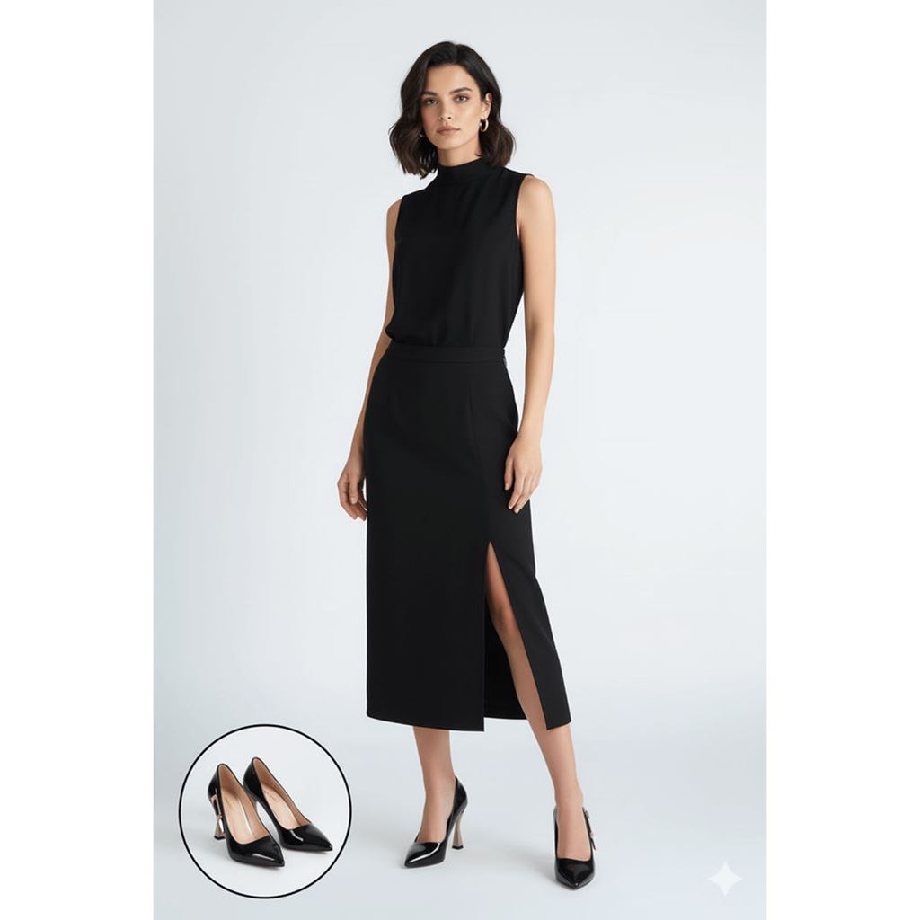 Motya Siyah Rugan Topuklu Ayakkabı