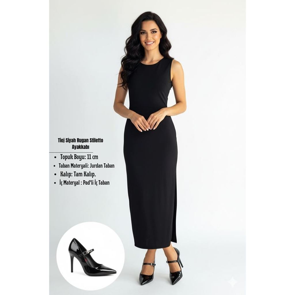 Tiej Siyah Rugan Stiletto Ayakkabı