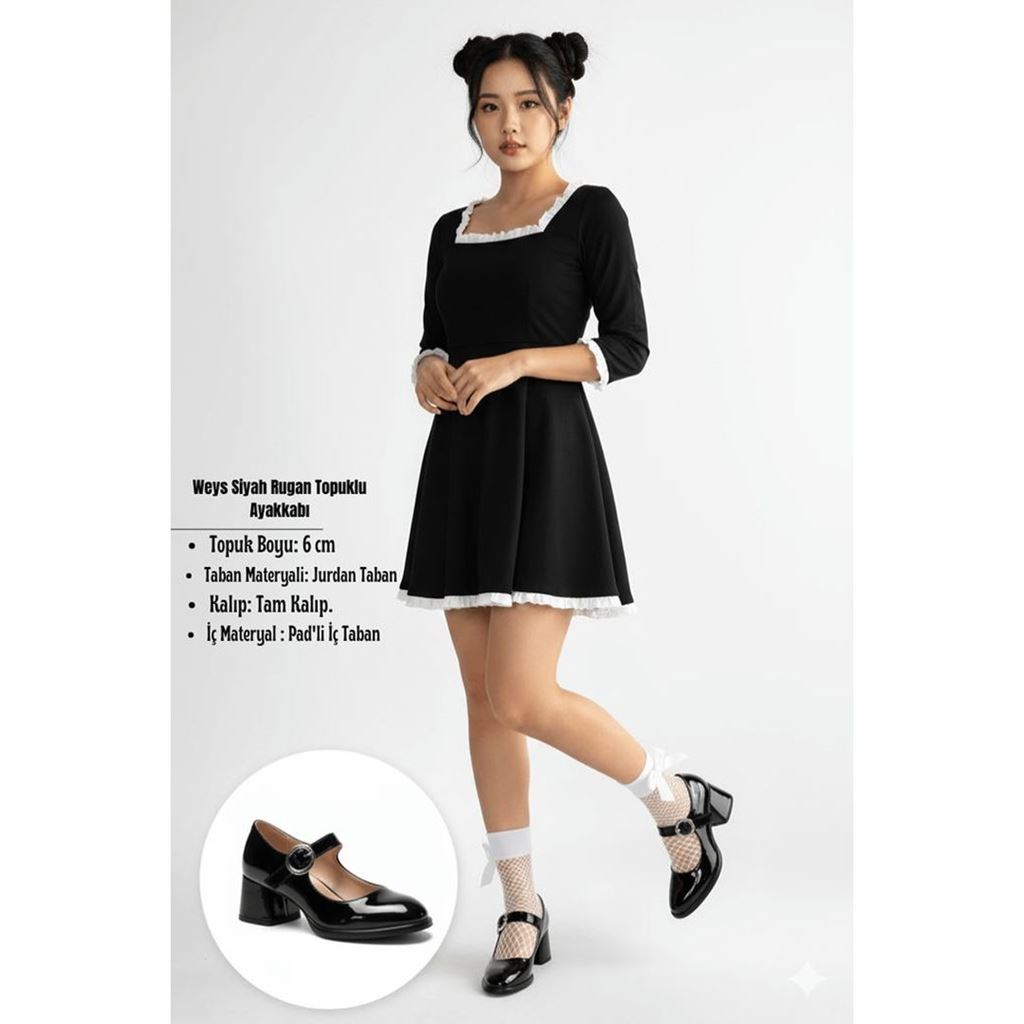 Weys Siyah Rugan Topuklu Ayakkabı