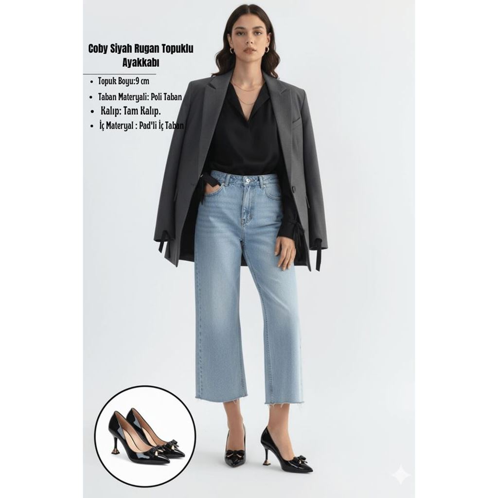 Coby Siyah Rugan Topuklu Ayakkabı