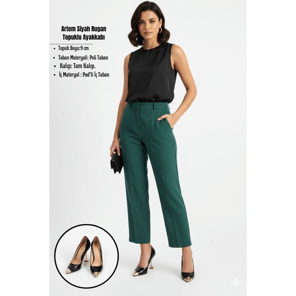 Artem Siyah Rugan Topuklu Ayakkabı