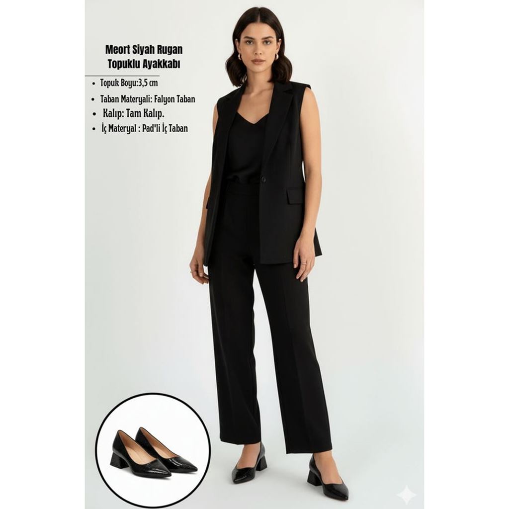 Meort Siyah Rugan Topuklu Ayakkabı