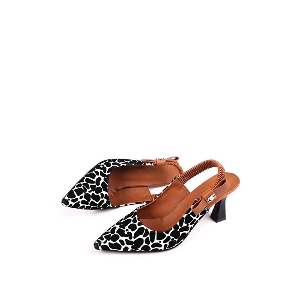 Toran Zürafa Desenli Süet Sivri Burun Kadeh Topuk Arkası Açık Kadın Ayakkabı