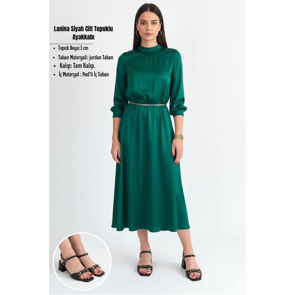 Lanina Siyah Cilt Topuklu Ayakkabı