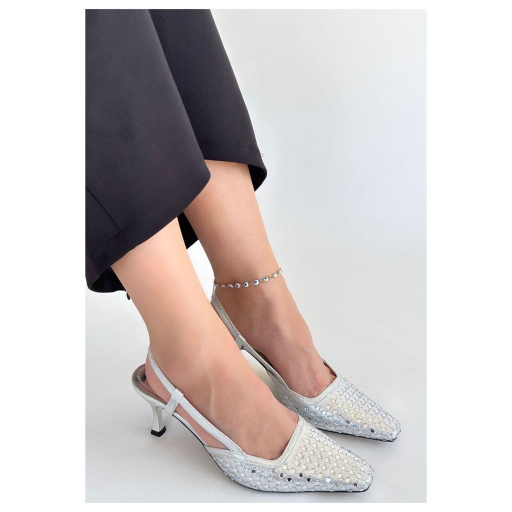 Sione Gümüş Cilt Topuklu Ayakkabı
