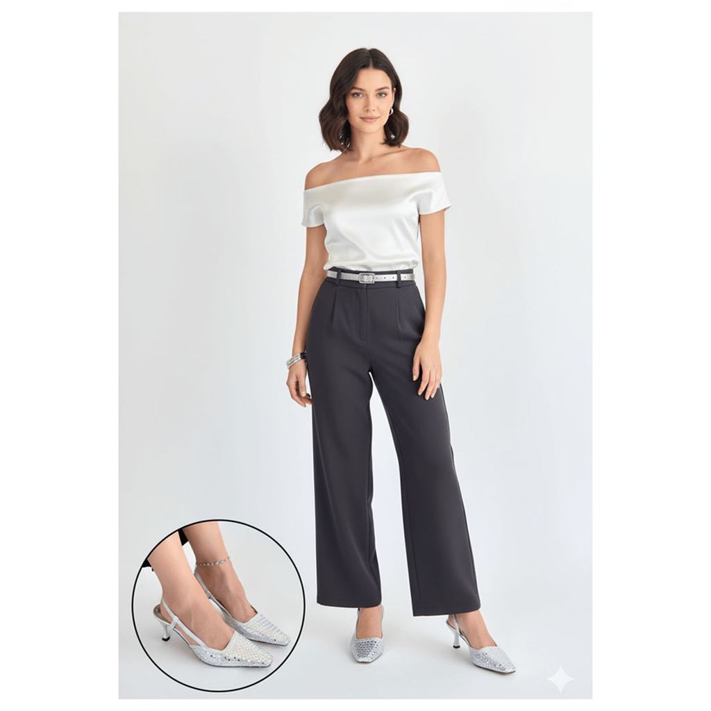 Sione Gümüş Cilt Topuklu Ayakkabı