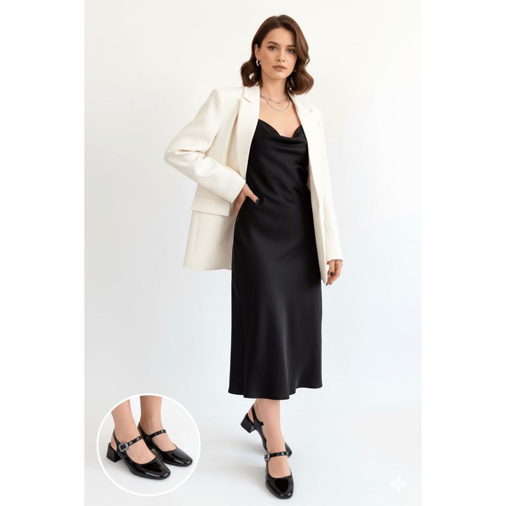 Gowe Siyah Rugan Topuklu Ayakkabı