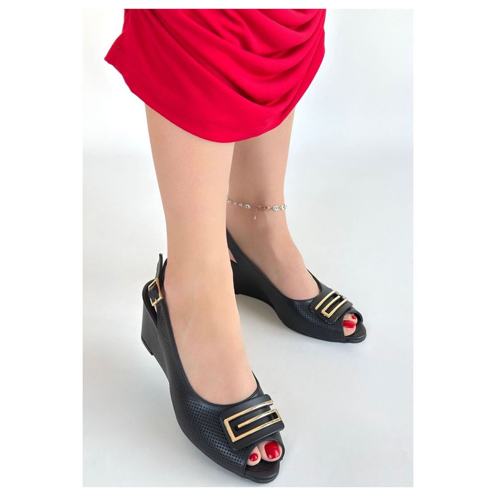 Mamba Siyah Cilt Dolgu Topuk Ayakkabı