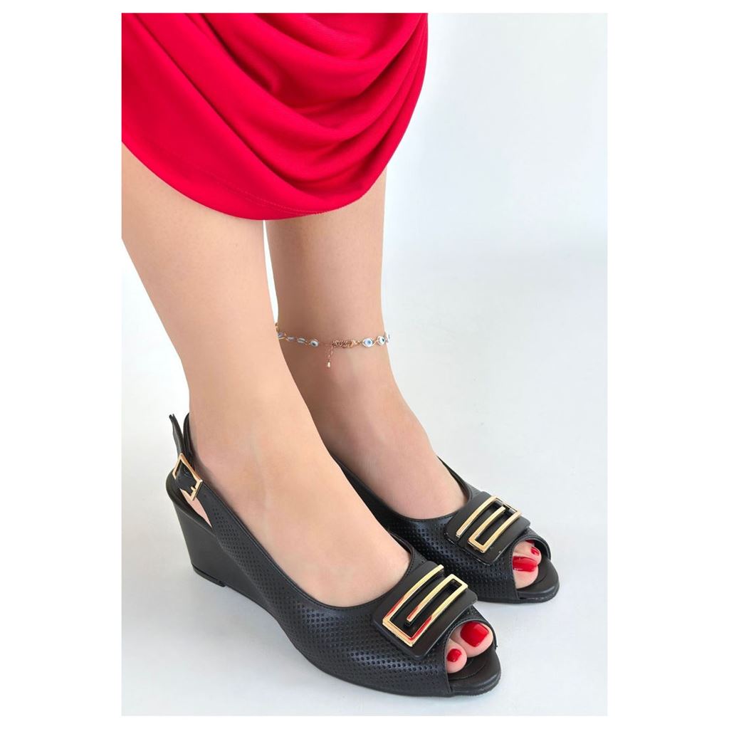 Mamba Siyah Cilt Dolgu Topuk Ayakkabı