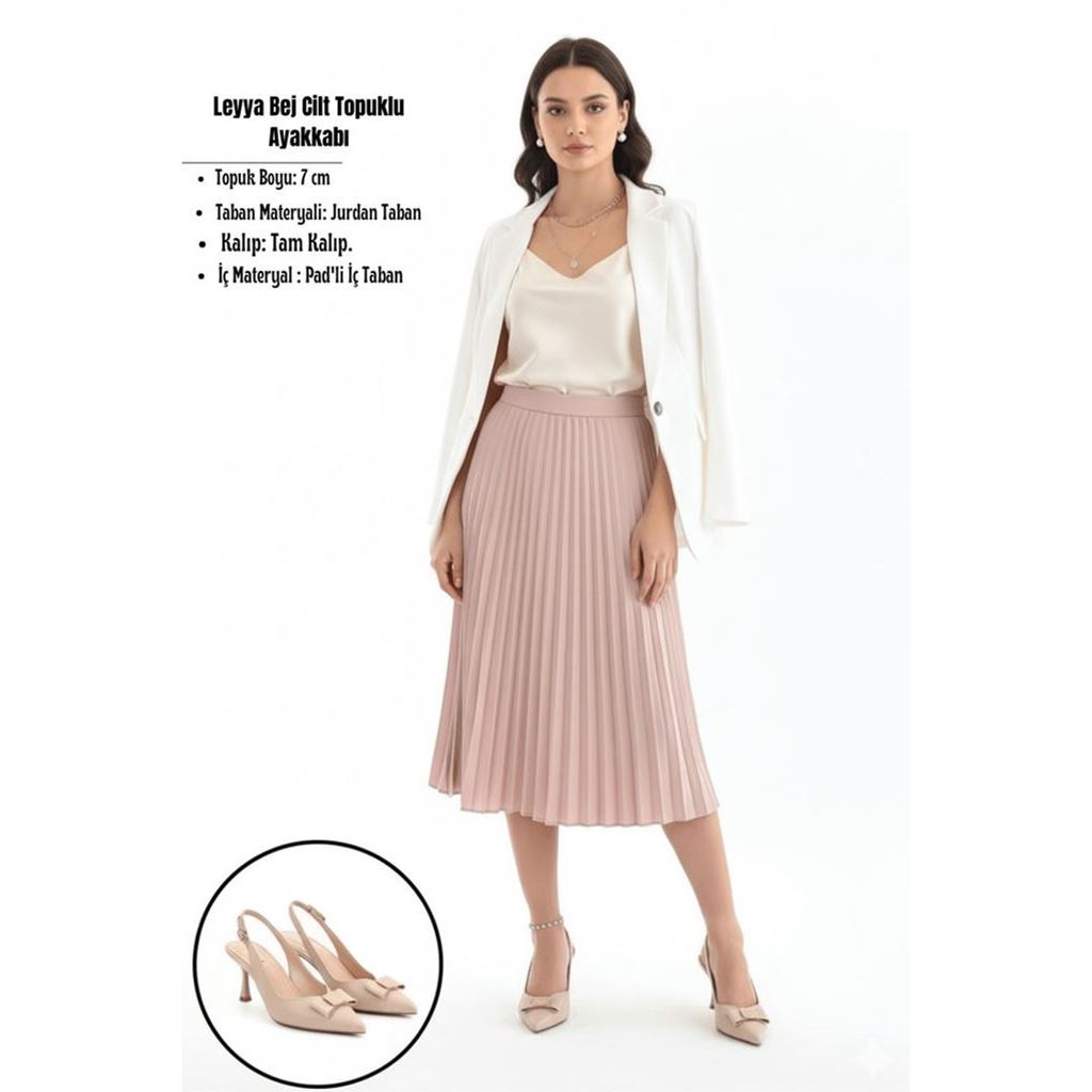 Leyya Bej Cilt Topuklu Ayakkabı