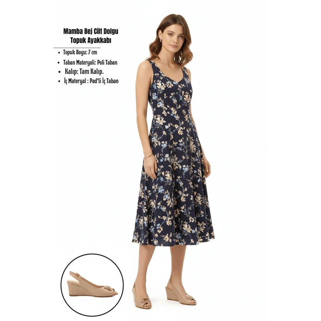 Mamba Bej Cilt Dolgu Topuk Ayakkabı