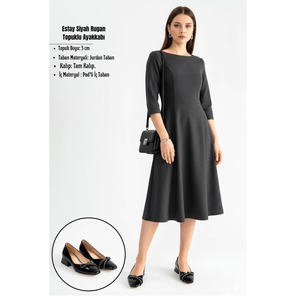 Estay Siyah Rugan Topuklu Ayakkabı