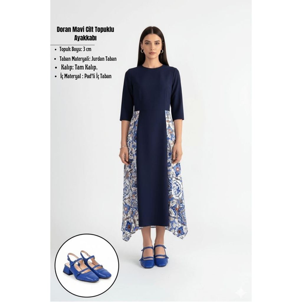 Doran Mavi Cilt Topuklu Ayakkabı
