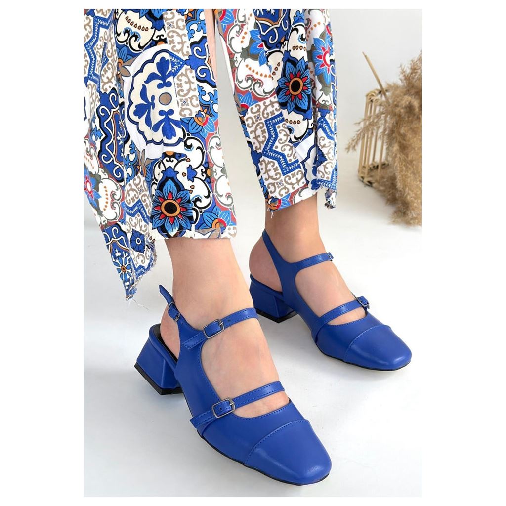 Doran Mavi Cilt Topuklu Ayakkabı