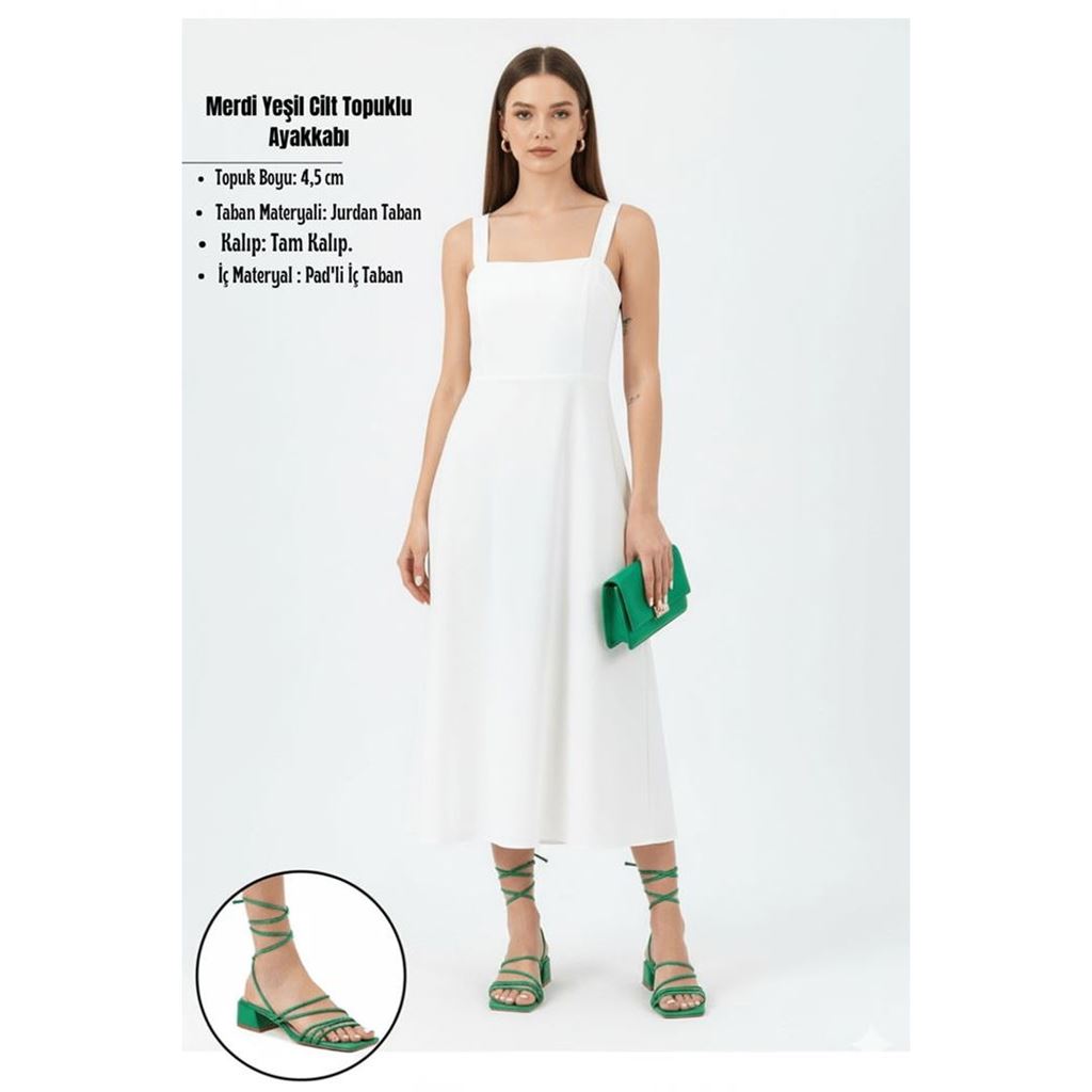 Merdi Yeşil Cilt Topuklu Ayakkabı