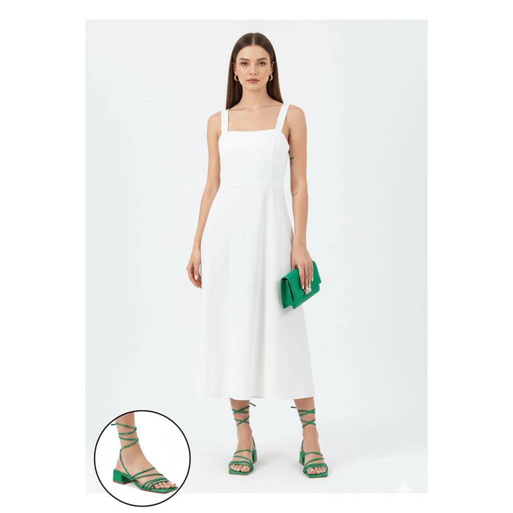 Merdi Yeşil Cilt Topuklu Ayakkabı