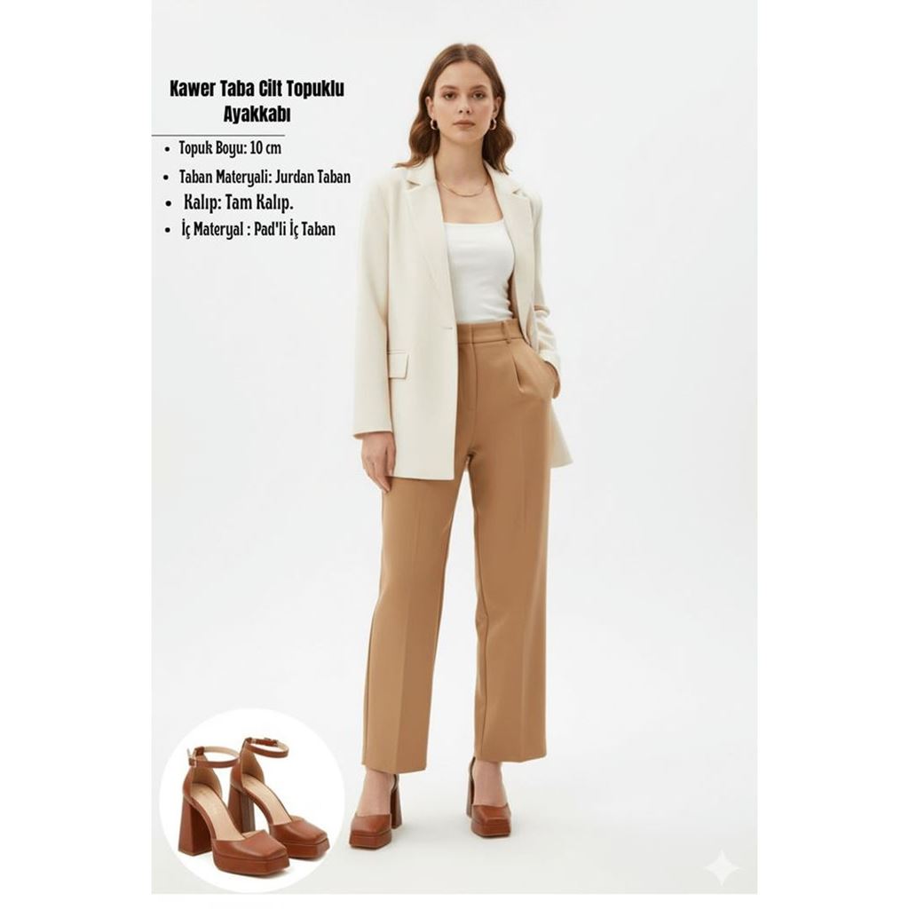 Kawer Taba Cilt Topuklu Ayakkabı