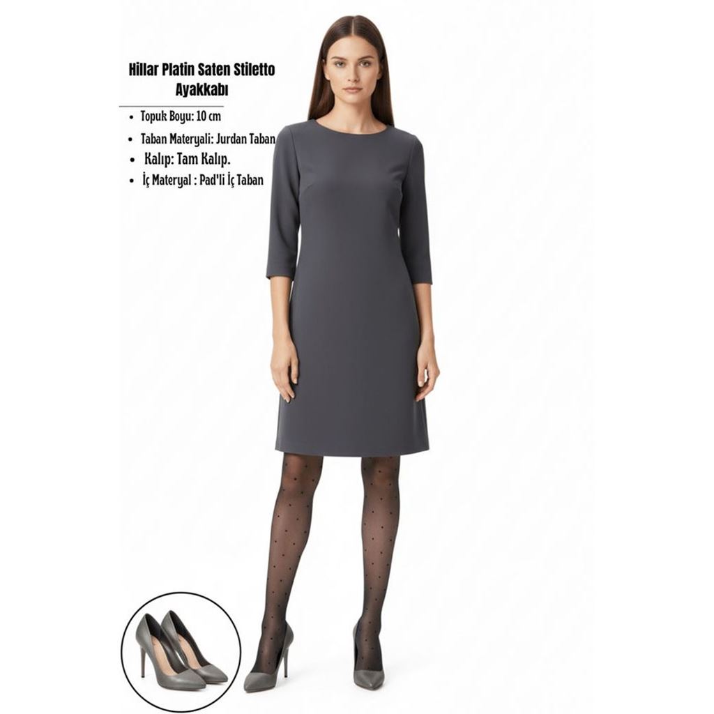 Hillar Platin Saten Stiletto Ayakkabı