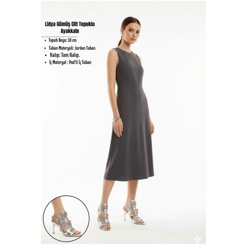 Lidya Gümüş Cilt Topuklu Ayakkabı