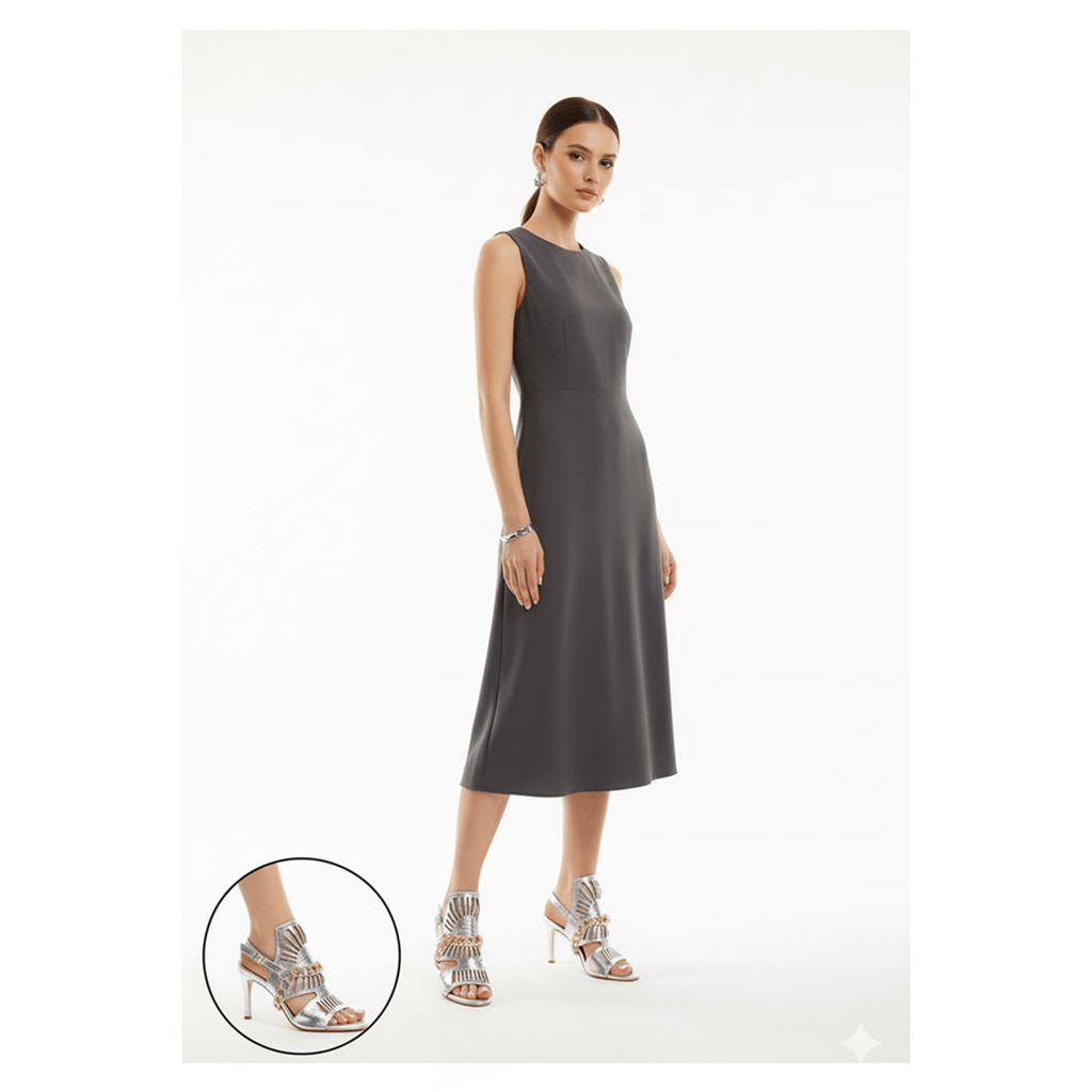 Lidya Gümüş Cilt Topuklu Ayakkabı