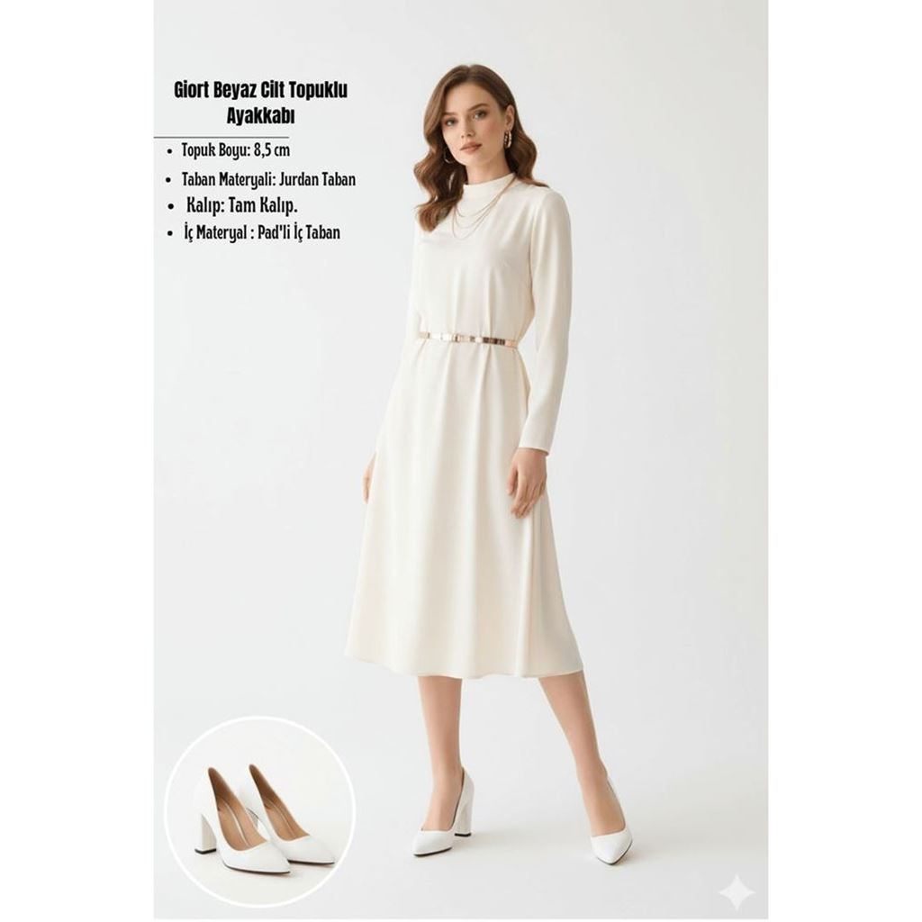 Giort Beyaz Cilt Topuklu Ayakkabı