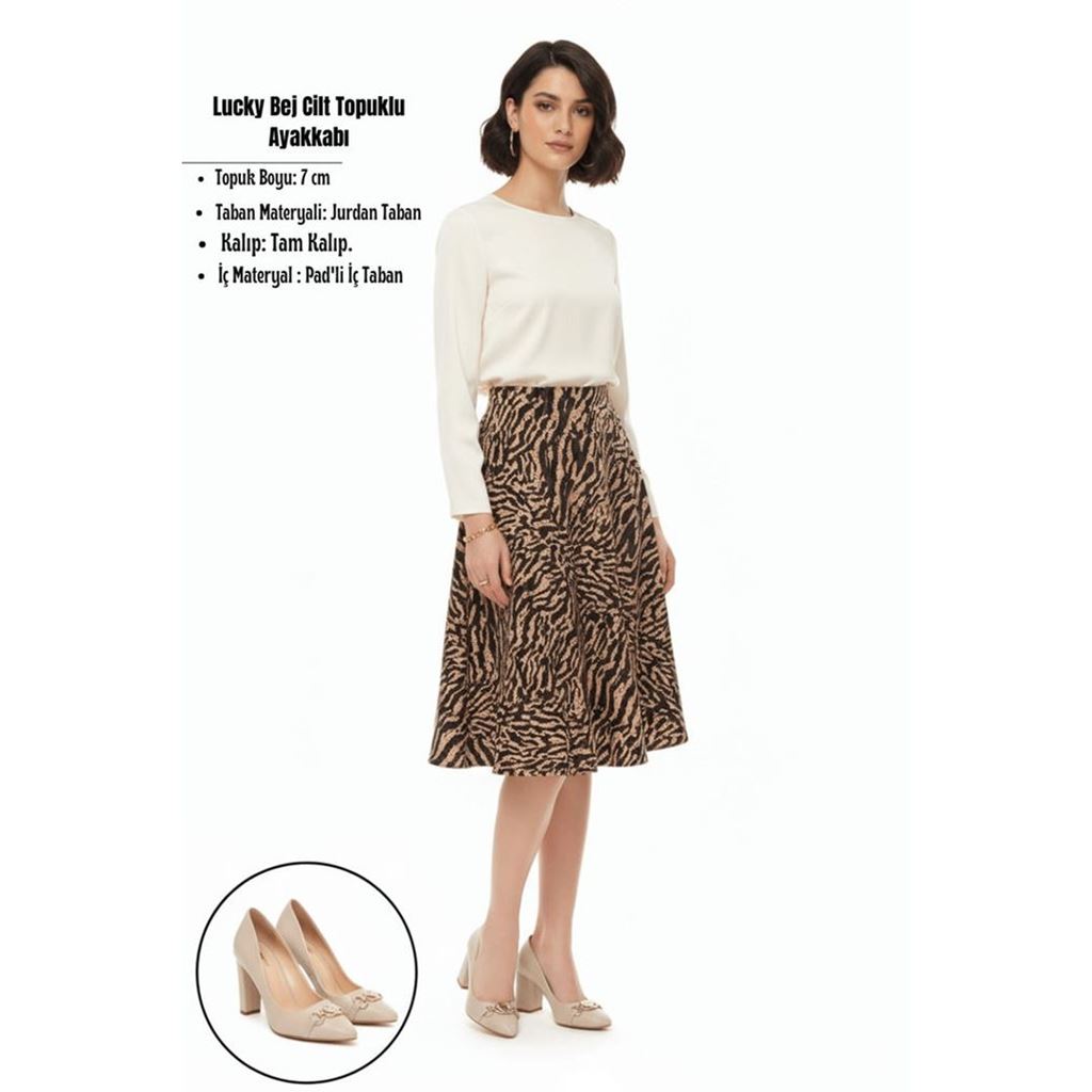 Lucky Bej Cilt Topuklu Ayakkabı
