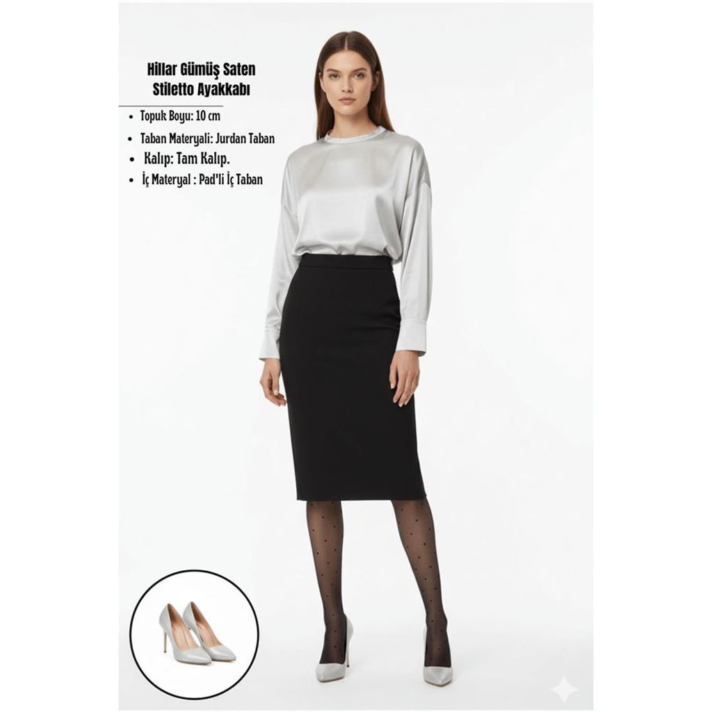 Hillar Gümüş Saten Stiletto Ayakkabı