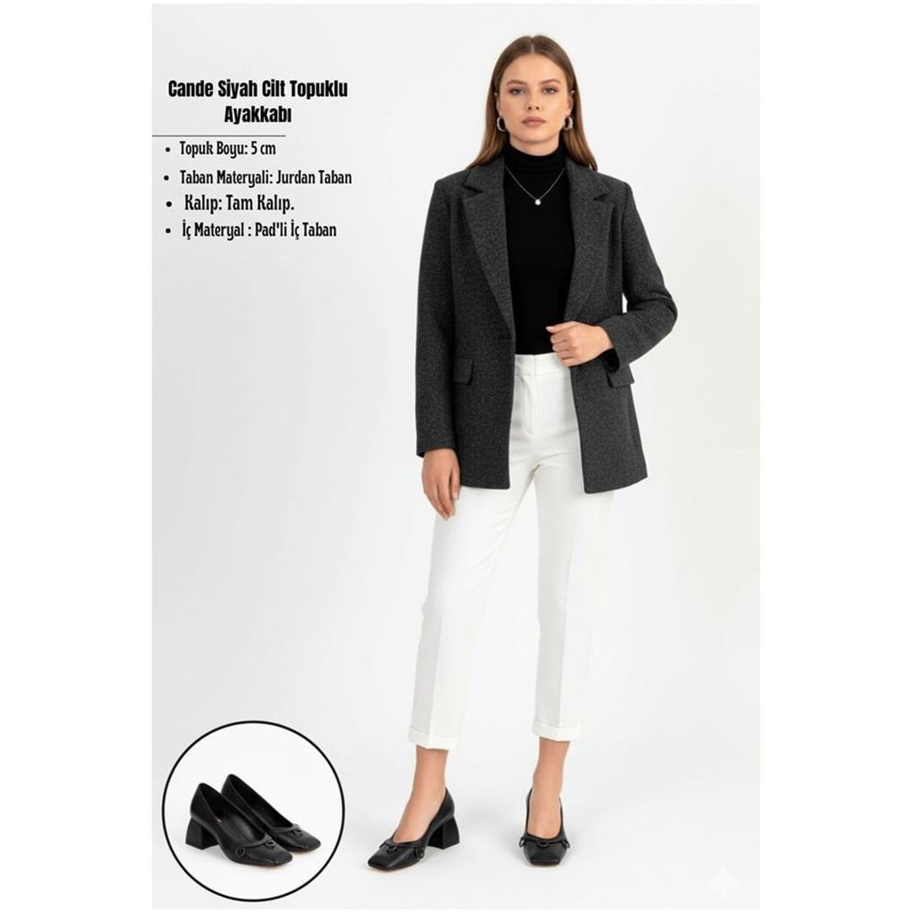 Cande Siyah Cilt Topuklu Ayakkabı
