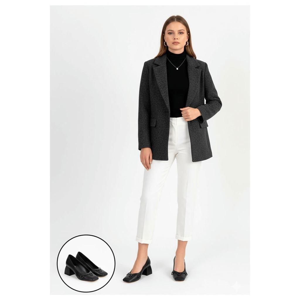 Cande Siyah Cilt Topuklu Ayakkabı