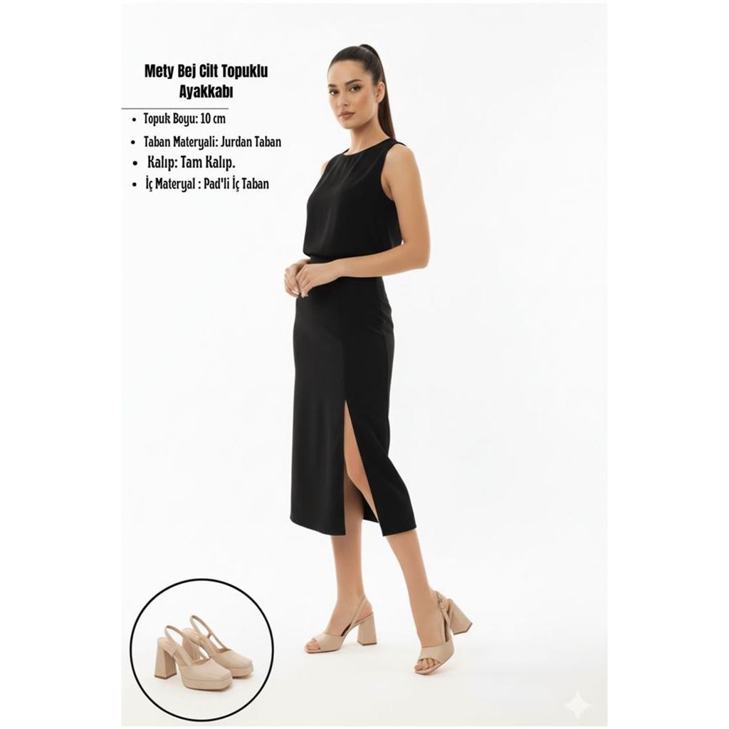 Mety Bej Cilt Topuklu Ayakkabı