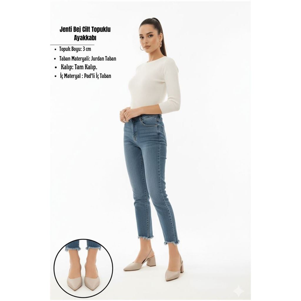 Jenti Bej Cilt Topuklu Ayakkabı
