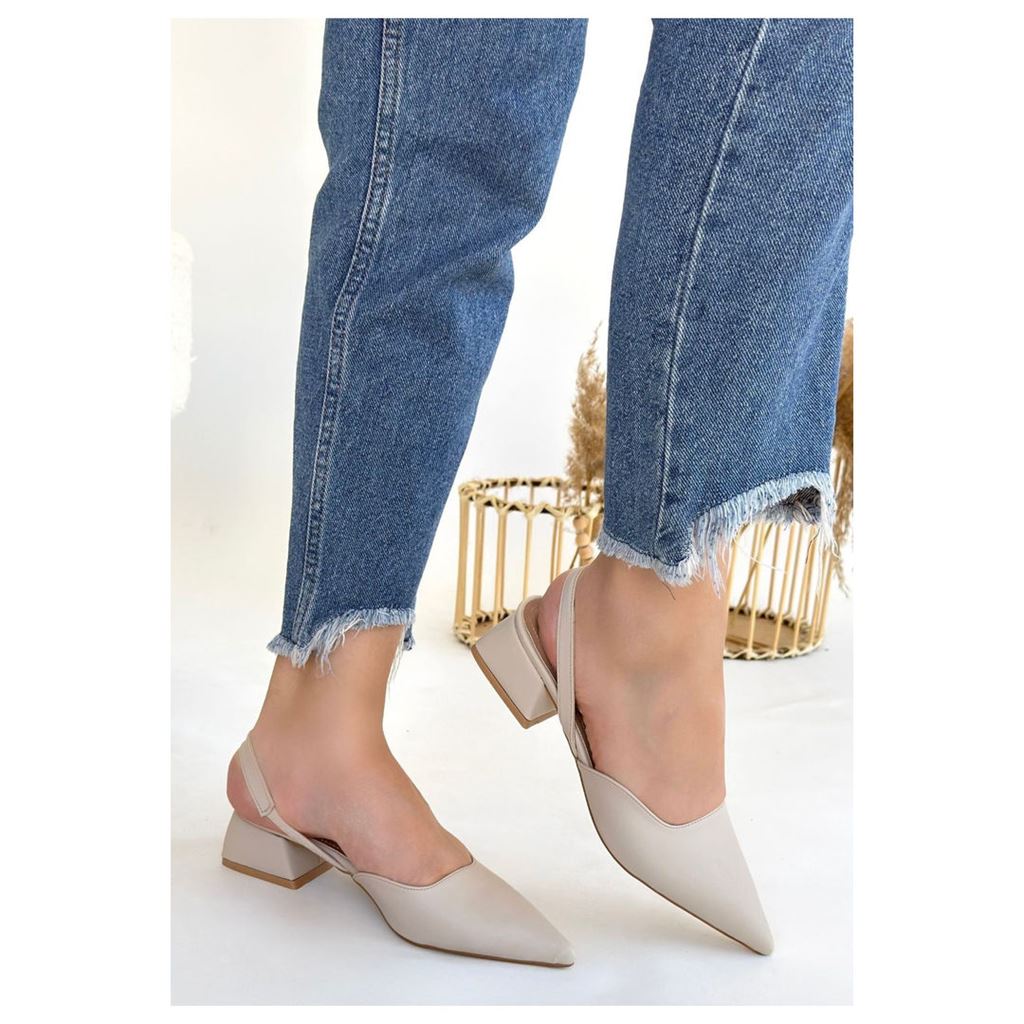 Jenti Bej Cilt Topuklu Ayakkabı